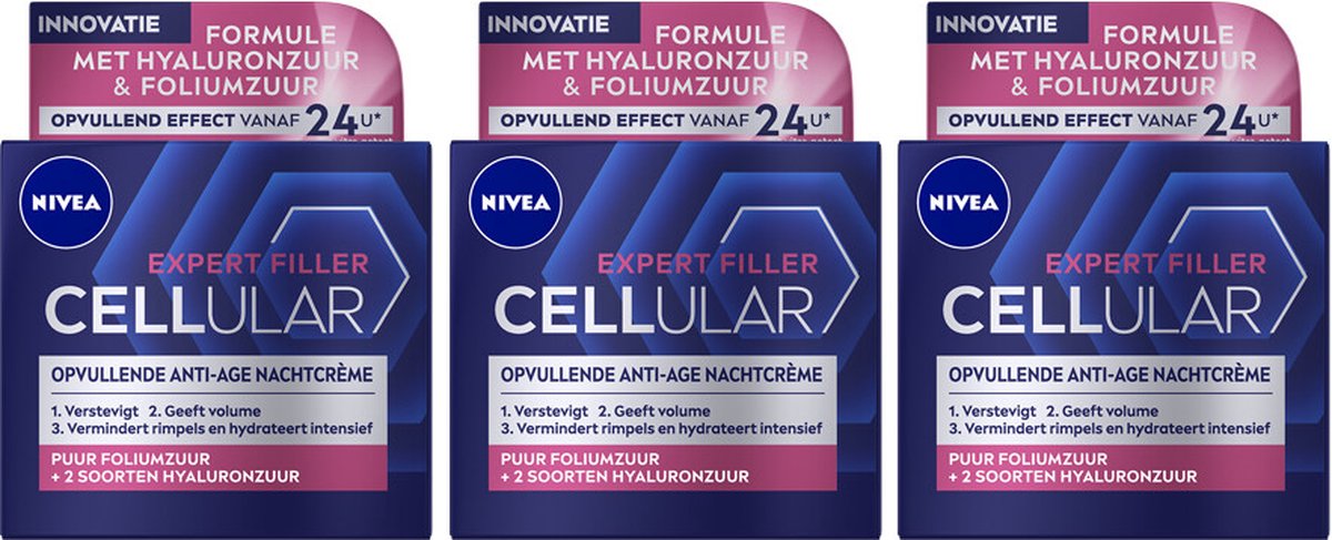 NIVEA Cellular Filler Nachtcrème Verstevigend - 3 x 50 ml - Voordeelverpakking