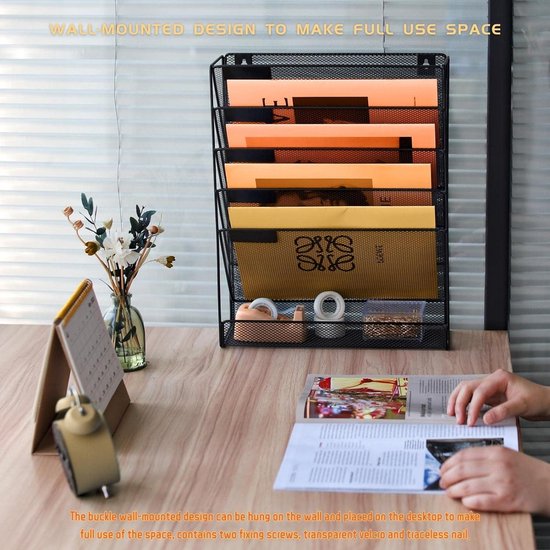 6 Tier Opknoping Muur Bestand Houder Tijdschrift Document A4 Mesh