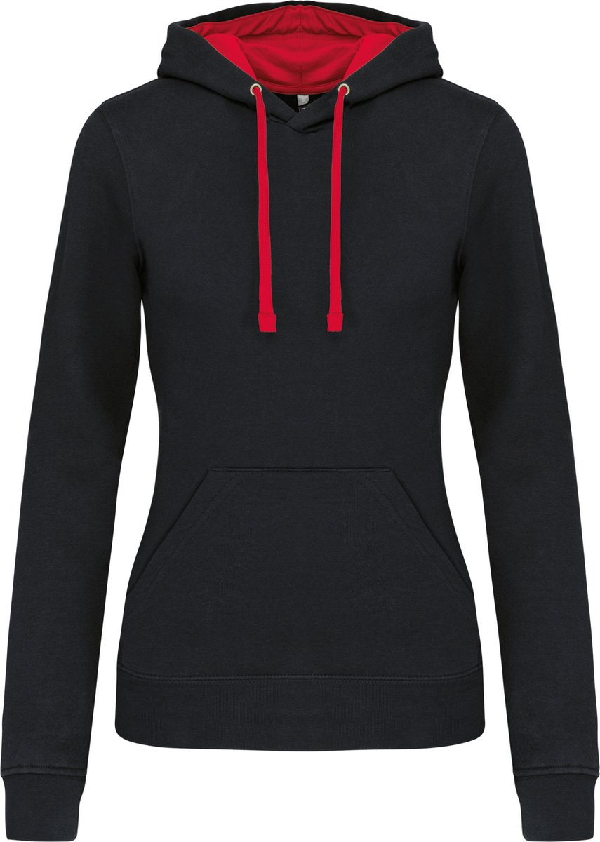 Kariban Damessweater met capuchon in contrasterende kleur K465 - BLACK / RED - S