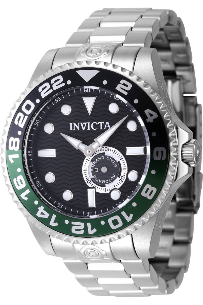 Invicta Grand Diver 47296 Heren Horloge - Waterdicht - Analoog - Automatisch Uurwerk - Roestvrij Staal met zwarte Wijzerplaat - 47mm
