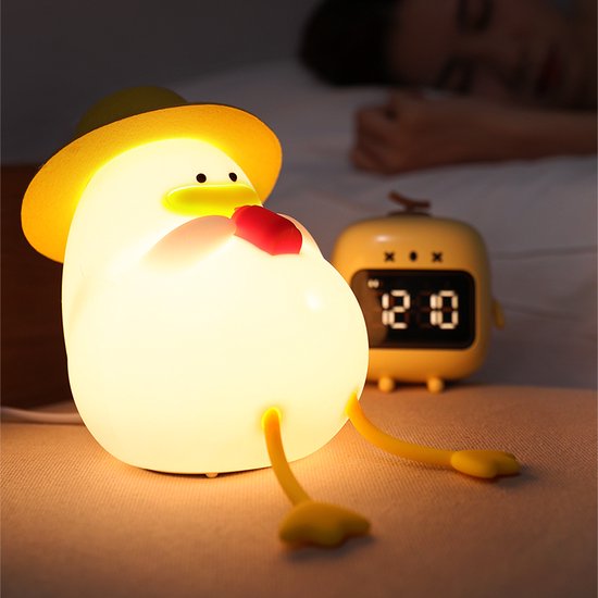 Eend met Hoedje Nachtlampje met Verstelbare LED Verlichting - Wit/Geel - Schattige en Draagbare Nachtlamp met Lange Werktijd - Veilig Siliconen Design - Perfect als Cadeau voor Kinderen en Feestdagen van Viridi — afbeelding 2