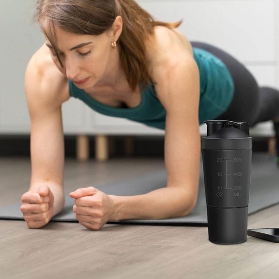 Roestvrijstalen Proteïneshaker, 600 Ml Fitness Proteïneshaker 200 Ml Beker Shaker Eiwitshaker Beker Met Bal Voor Eiwitten Dieet En Fitness Shake Zwart