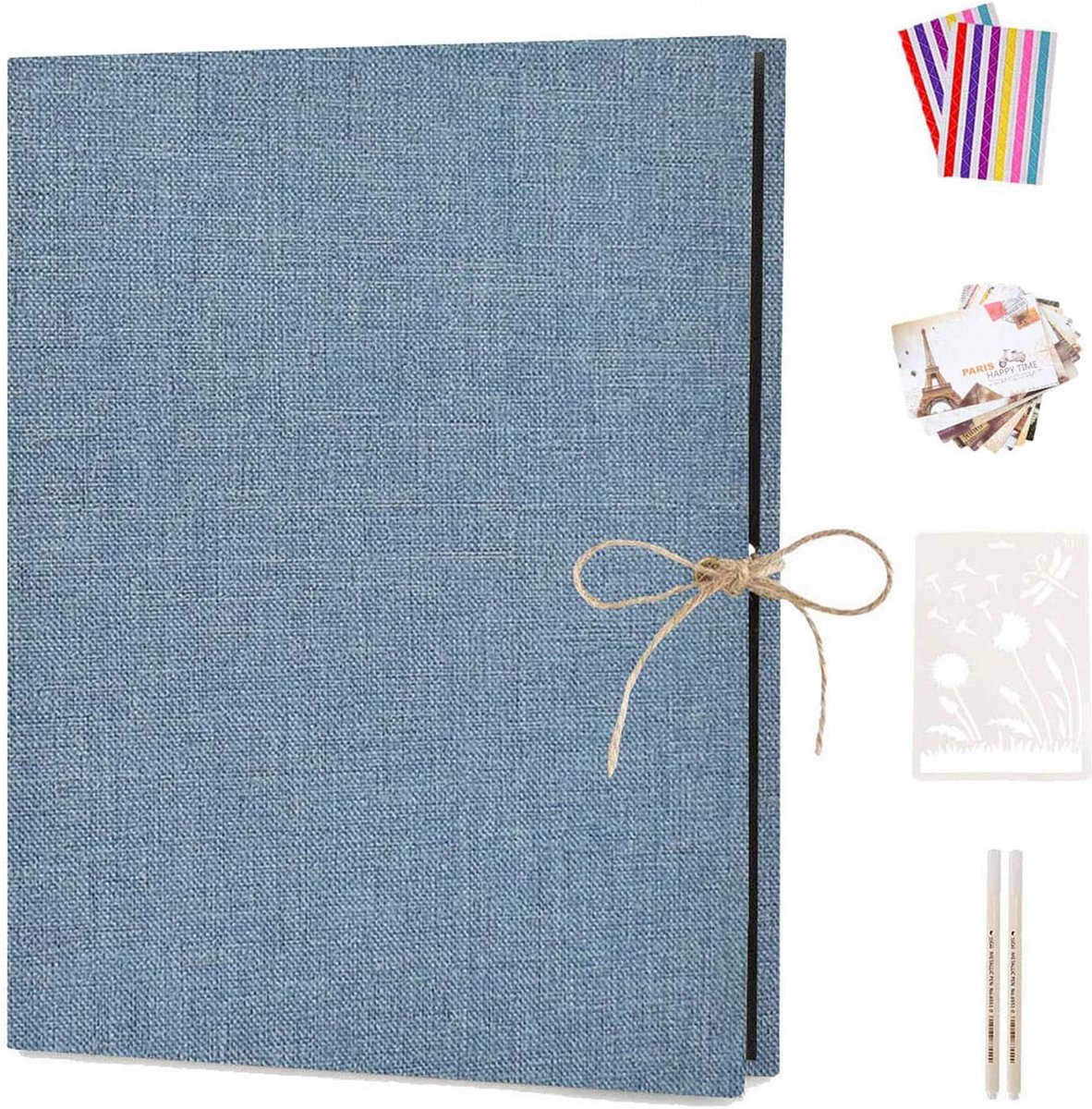 DIY-fotoalbum, 60 zwarte pagina's, doe-het-zelf-fotoalbums, linnen, navulbaar, plakboek, fotoboek, gastenboek, verjaardagscadeau voor dames en heren (blauw)