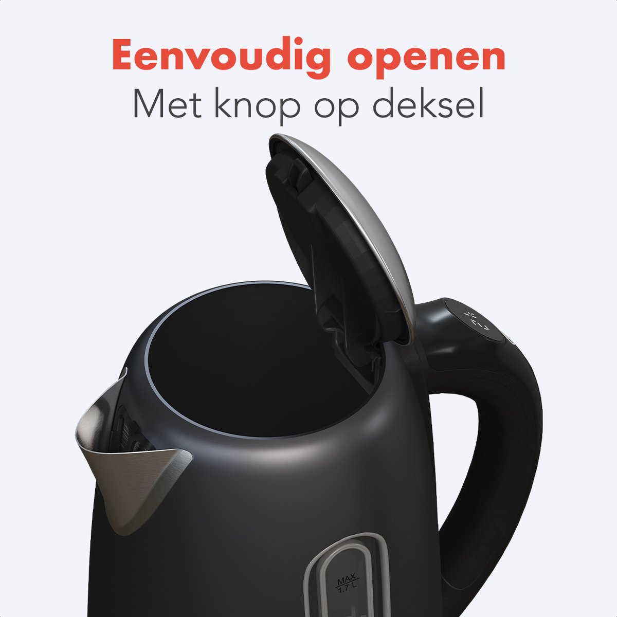 KitchenBrothers Waterkoker - Met Temperatuurregeling - Elektrisch - PFAS- & BPA-vrij - Met Kalkfilter - 1,7L - Zwart/RVS — afbeelding 5