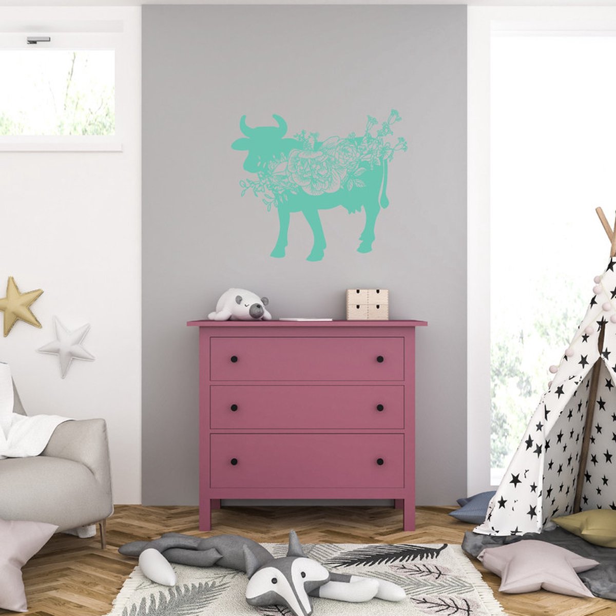 Muursticker - Stier - 58 x 67 - Mint