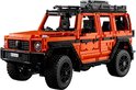 Oranje LEGO Mercedes-Benz G 500 met dakdrager, zijkant weergave.