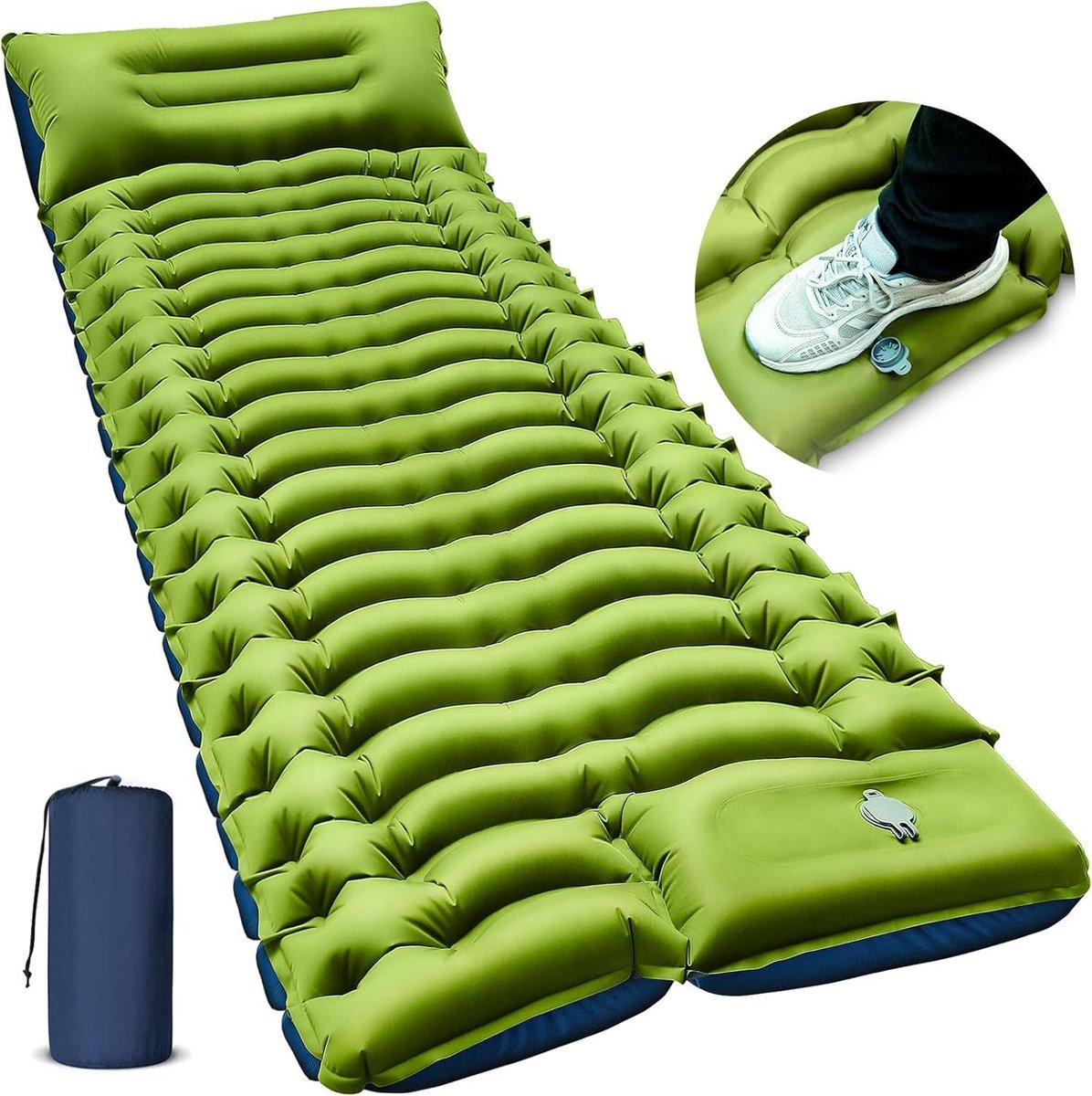 Zelfopblazende campingmat - Verdikt luchtmatras met voetperspomp - Klein pakformaat - Compact en licht - Voor buiten
