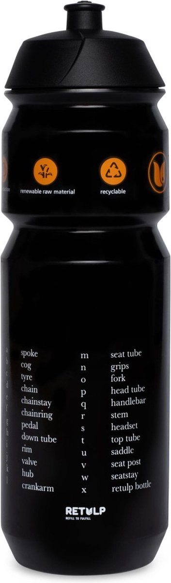 Retulp Bidon Fiets - Bio Bidon - Sport - Bidon - Waterfles - Drinkfles - Bicycle - Suikerriet - 750 ml - Zwart — afbeelding 2