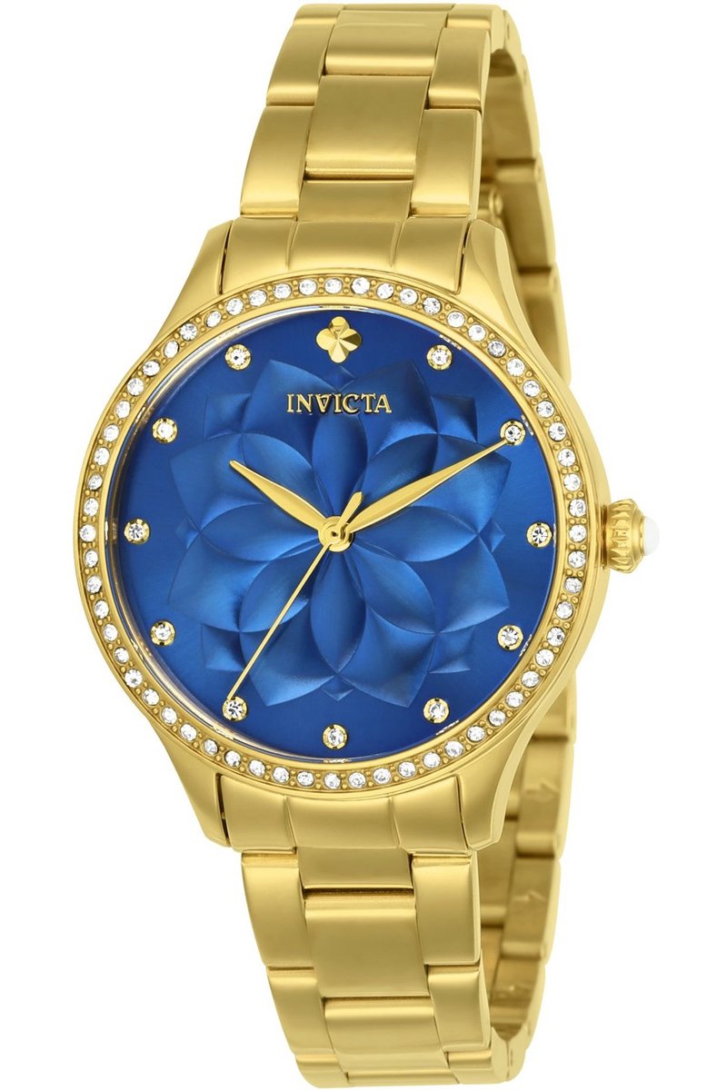 Invicta Wildflower 24537 Dames Horloge - Waterdicht - Analoog - Quartz Uurwerk - Roestvrij Staal met blauwe Wijzerplaat - 35mm