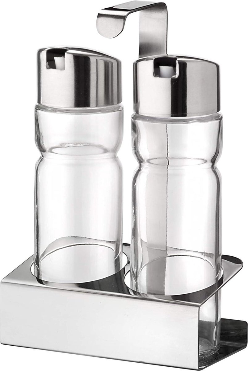 2 stuks oliekan - Prima Collection roestvrij staal en glas - druppelbescherming