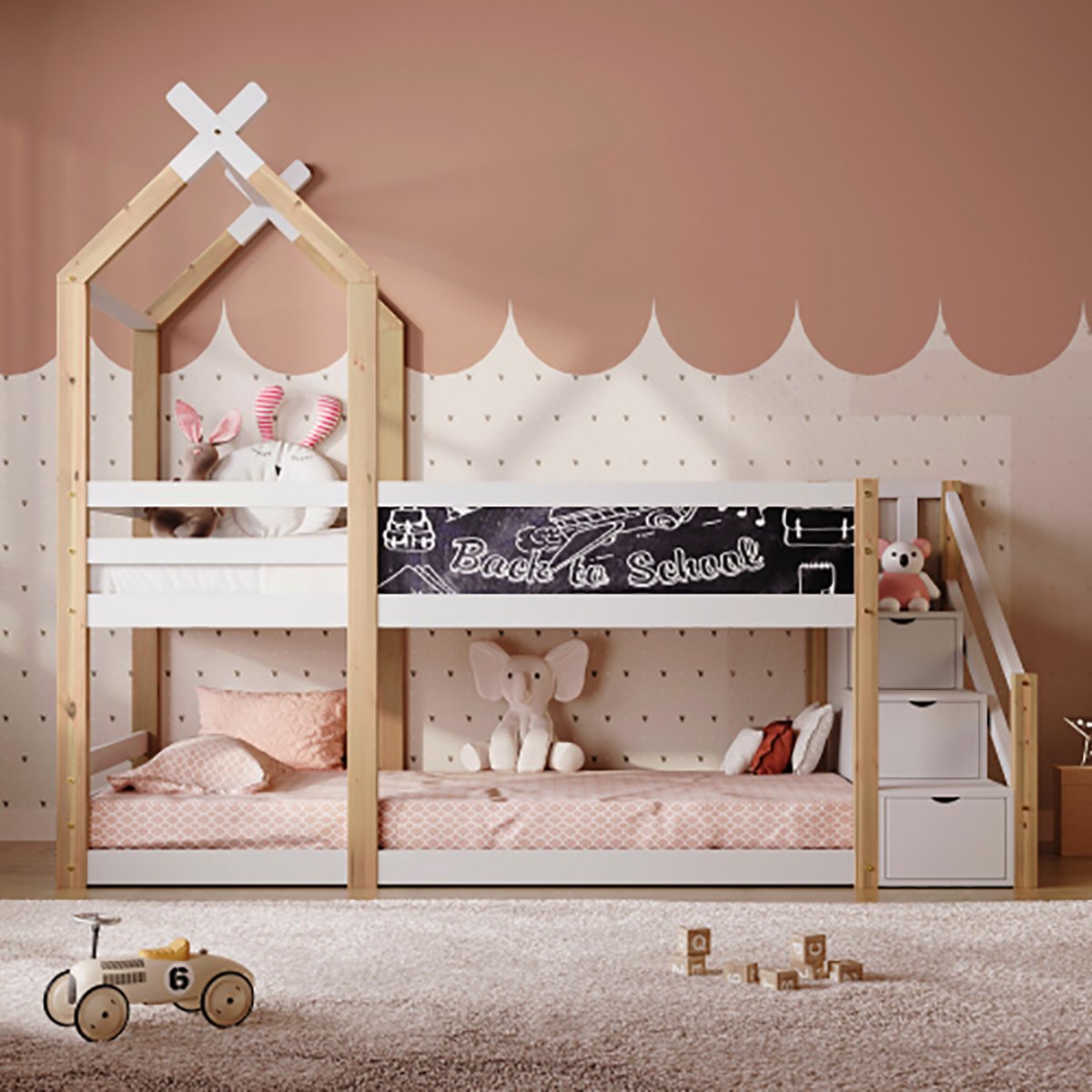 KOMHTOM Stapelbed kinderbed met opbergruimte en valbescherming Kajuitbed 90x200 cm tussenbed Wit