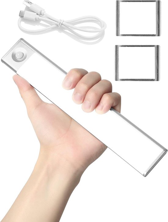 Kastverlichting, led-onderbouwlamp, keuken, USB, warm wit, nachtlampje met bewegingsmelder, binnen, batterij, kastlicht, lijst, kleeflamp, keuken, onderbouwverlichting voor vitrines, onderkast/trap, 3