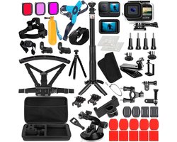 Accessoires Kit voor Gopro Hero 12 Zwart Waterdichte Behuizing Siliconen Case - helm kinriem - Glas Screen Protector - Go pro Hero 12 Hero11 Hero10 Hero9.