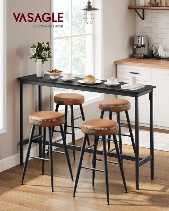 Bartafel Bistrotafel Pubtafel met metalen frame, smalle en lange keukentafel Eettafel (1397 x 381 x 991 mm), displaytafel voor woonkamerfeesten pubs eetkamer cafés, bruin en zwart | NL