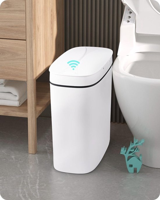 Badkamer Prullenbak Met Deksel, 2,5 Gallon Waterdichte Bewegingssensor 95 Liter Slank Plastic Wit