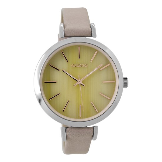OOZOO Timepieces - Zilverkleurige horloge met oud roze leren band - C9236