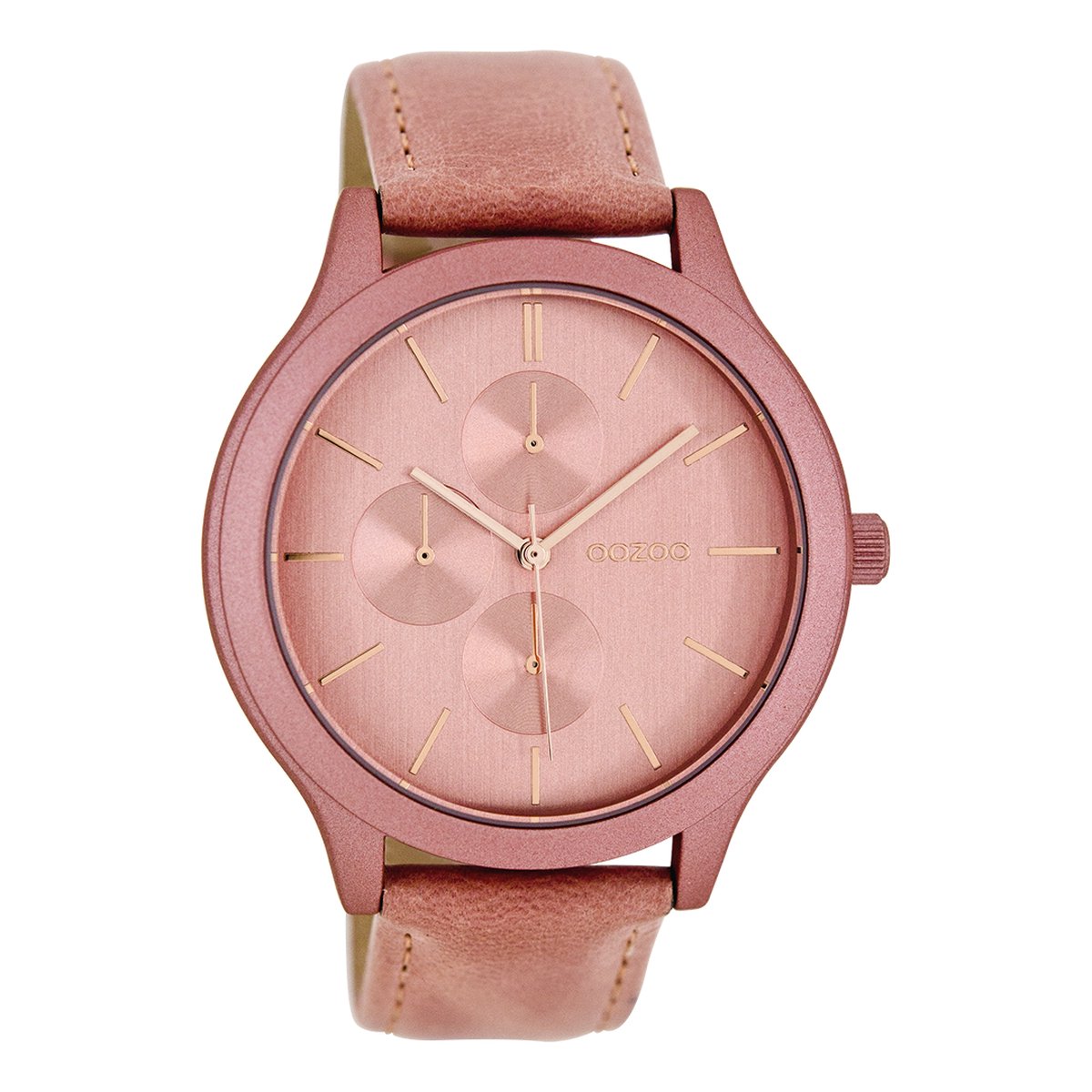 OOZOO Timepieces - Roze horloge met donker roze leren band - C8370