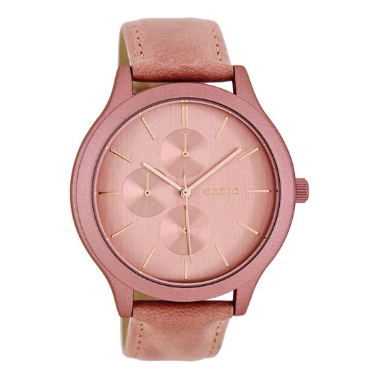 OOZOO Timepieces - Roze horloge met donker roze leren band - C8370