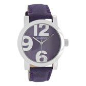 OOZOO Timepieces - Zilverkleurige horloge met paarse leren band - JR192