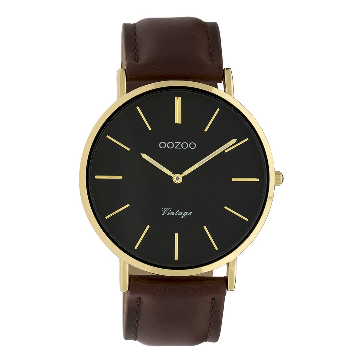 OOZOO Timepieces - Goudkleurige horloge met bruine leren band - C9833