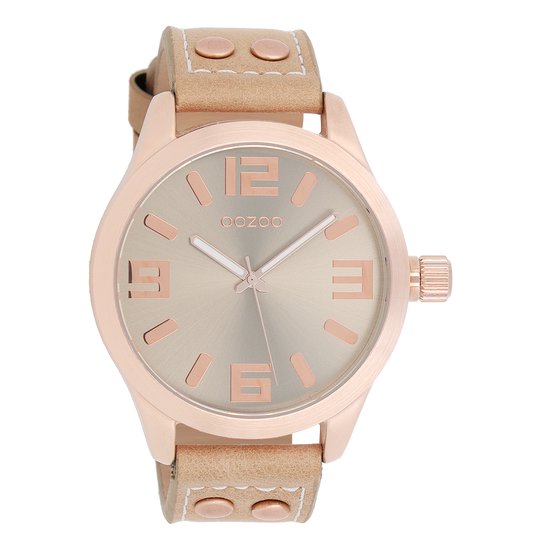 OOZOO Timepieces - Rosé goudkleurige horloge met zand leren band - C1151
