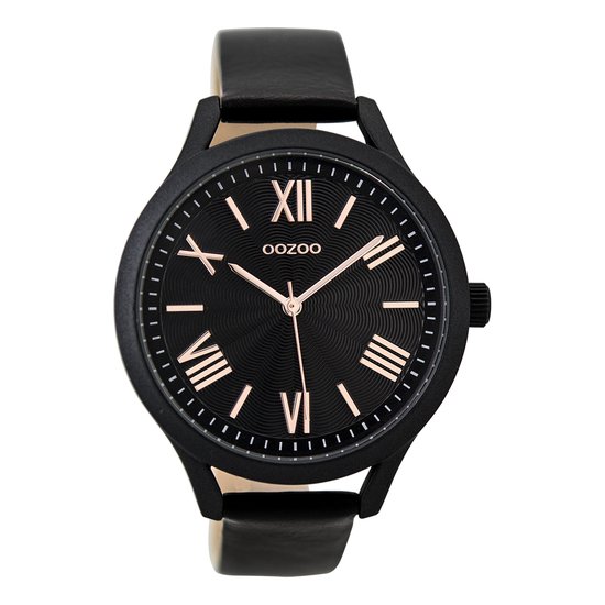 OOZOO Timepieces - Zwarte horloge met zwarte leren band - C9479