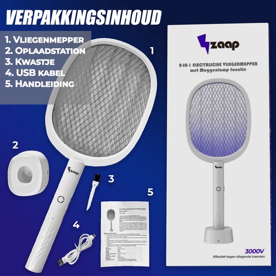 Elektrische Vliegenmepper - Elektrische Muggenlamp - 2 In 1 Vliegenmepper Usb Oplaadbaar 3000v Vliegenvanger Muggenvanger Muggenlamp Vliegenvanger Elektrisch