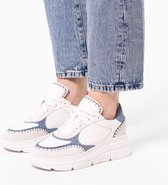 Manfield - Dames - Witte leren sneakers met denim details - Maat 38