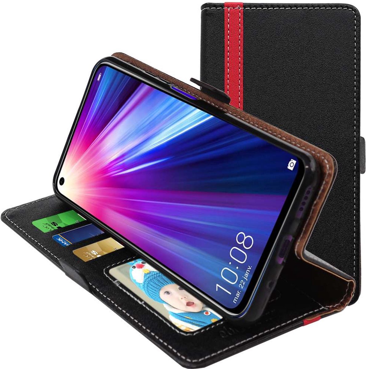 ebestStar - Hoes geschikt voor Honor 20, Wallet Etui, Book case hoesje, Zwart, Rood