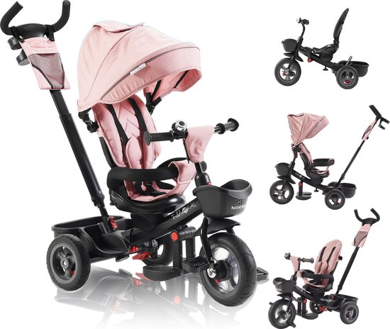 HOMCOM 4-in-1 Kinderdriewieler Kinderfiets Driewieler Buggy Aluminium Metaal Rood~0ueqcspkhcg01