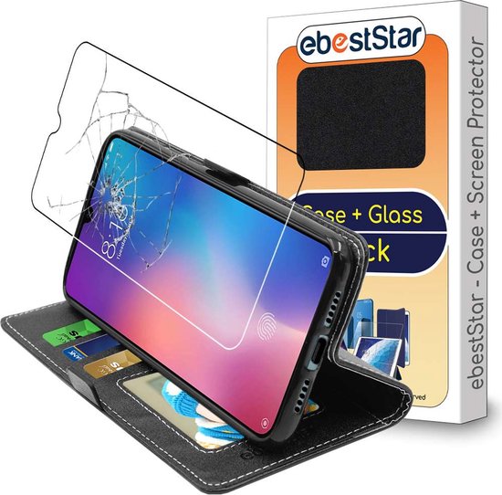 ebestStar - Coque compatible avec Xiaomi Mi 9, Etui Portefeuille, Housse Pochette Protection PU Cuir, Porte Carte, Noir + Verre Trempé