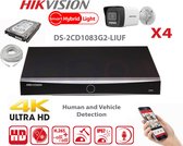 HIKVISION IP Camera Kit 4x Camera Bullet smart hybrid G2 Serie 8MP NVR 4xChannel POE- 2TB Hard Drive