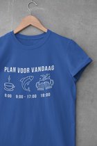 Shirt - Plan voor vandaag - Wurban Wear | Grappig shirt | Leuk cadeau | Unisex tshirt | Vissen | Grappig shirt voor vissers | Vis shirt | Visspullen | Kunstaas | Blauw & Zwart