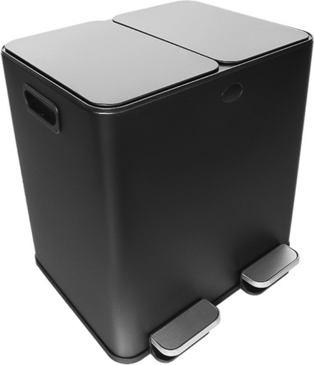 Buxibo Prullenbak Afvalscheiding 30 Liter - Vuilnisbak met Pedalen & Handvatten - Pedaalemmer/Afvalbak/Vuilnisbakbak - 2x15L - Zwart