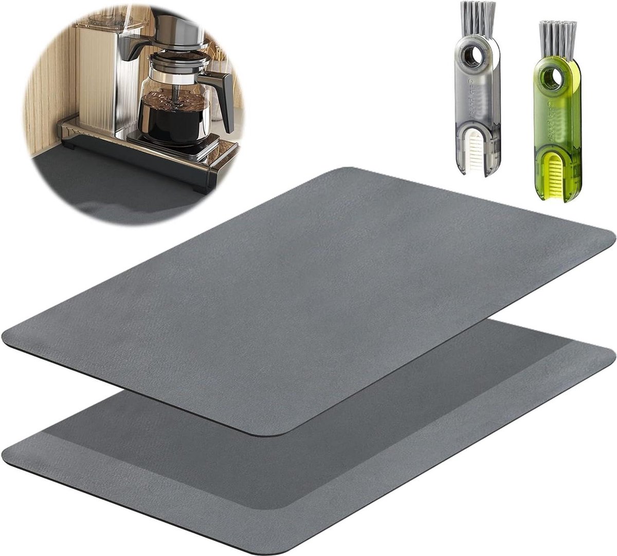 Goedkoopste Koffiemachine-matten - 2 stuks - 40 x 50 cm - absorberend koffietapijt met borstels - antislipmat - keuken - bar - toonbank