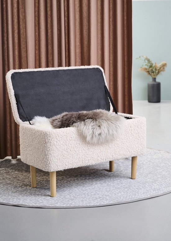 Banc nounours avec rangement Lisomme Sem - L78 x P39 x H46 cm - Blanc cassé