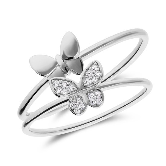 Lucardi Dames Zilveren ringen set vlinder zirkonia - Ring - 925 Zilver - Zilverkleurig - 18 / 57 mm