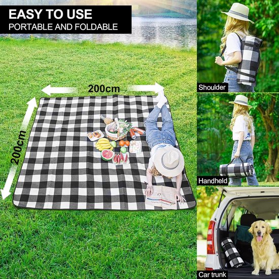 Outplea Waterdichte fruitpicknickdeken 200 x 200 cm, grote opvouwbare