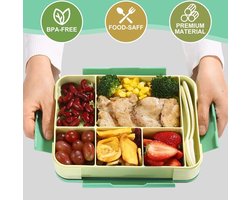 Kinderbroodtrommel met vakken, 1300 ml, BPA-vrij, Bento Box, lunchbox voor kinderen, lekvrij, met 5 vakken, snackbox, broodtrommel voor volwassenen, meisjes en jongens, magnetron/vaatwasmachinebestendig,groen