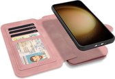 CaseMania Bookcase hoesje geschikt voor iPhone 15 Pro - Effen Roze - Kunstleer - Portemonnee met 14 Vakjes voor Pasjes en Ritsvak