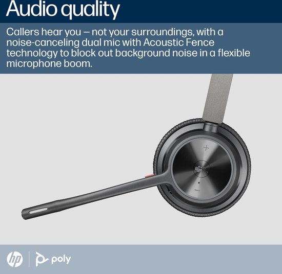 Poly - Voyager 4320 UC draadloze headset (Plantronics) - hoofdtelefoon met Boom Mic - Sluit aan op PC/Mac via USB-C Bluetooth-adapter, mobiele telefoon via Bluetooth - Werkt met teams, zoom & meer