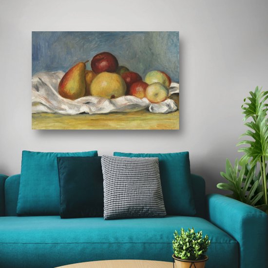 Poires et pommes - Tableau de Pierre-Auguste Renoir - Décoration murale fruits - Peinture sur toile Nature morte - Tableaux modernes - Peinture sur toile avec cadre à pâtisserie - Toile d'art mural avec cadre à pâtisserie 90x60 cm