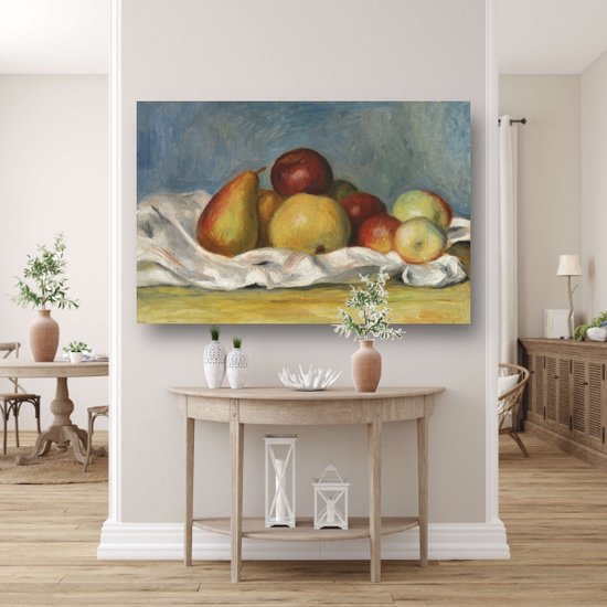 Poires et pommes - Tableau de Pierre-Auguste Renoir - Décoration murale fruits - Peinture sur toile Nature morte - Tableaux modernes - Peinture sur toile avec cadre à pâtisserie - Toile d'art mural avec cadre à pâtisserie 90x60 cm
