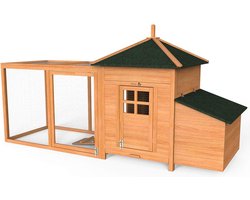 Houten kippenhok - loopstal - 2 nestzones - 190 x 100 x 64 cm - 2 zitstangen - afsluitbare deuren - grote activiteitsruimte - ideaal voor 2 tot 3 kippen - kleine dieren - konijnen
