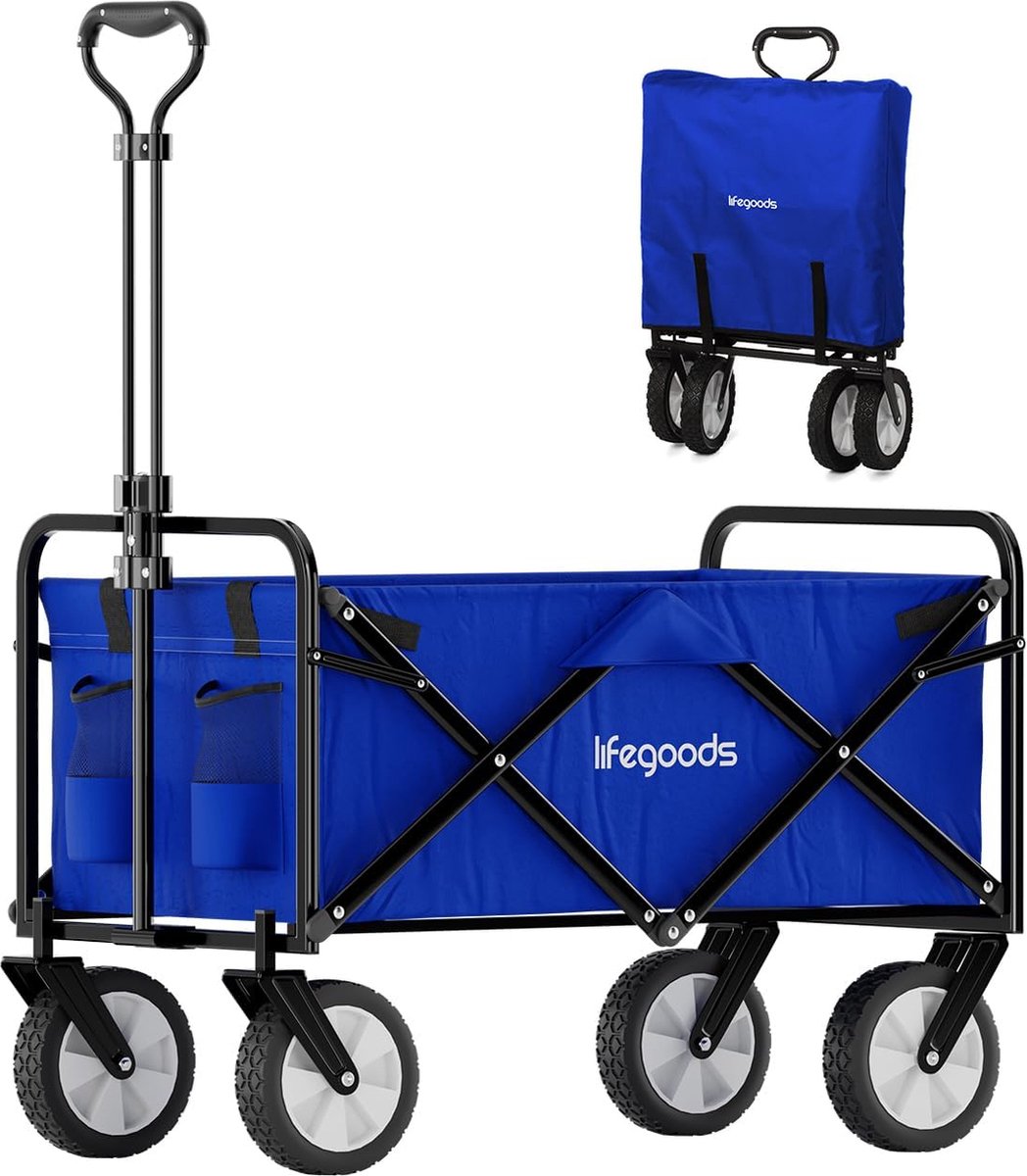 Handkar Opvouwbaar Kinderen - Handkar - Tuinkar - Transportkar Opvouwbaar - Strandkar - Opvouwbaar - Tot 70 kg - 94 L - 98 x 45 cm - Blauw