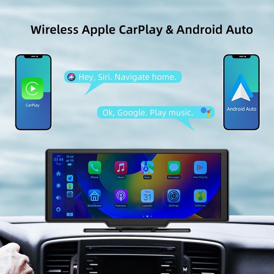 Carplay Sans Fil Et Android Auto,Stéréo Carplay Voiture Avec Dashcam Avant 4K, Caméra Arrière