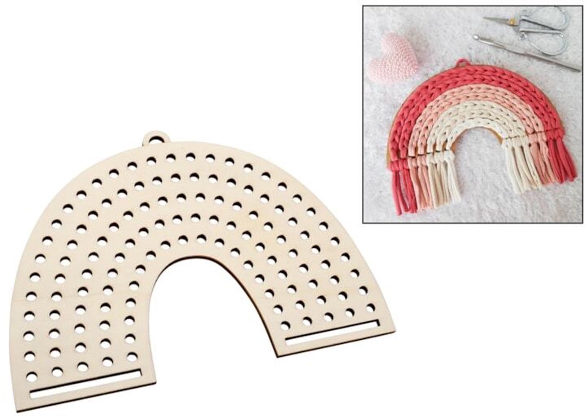 Hobbygroep houten macramé regenboog knutselset 25x17,6 cm 2 stuks DIY.