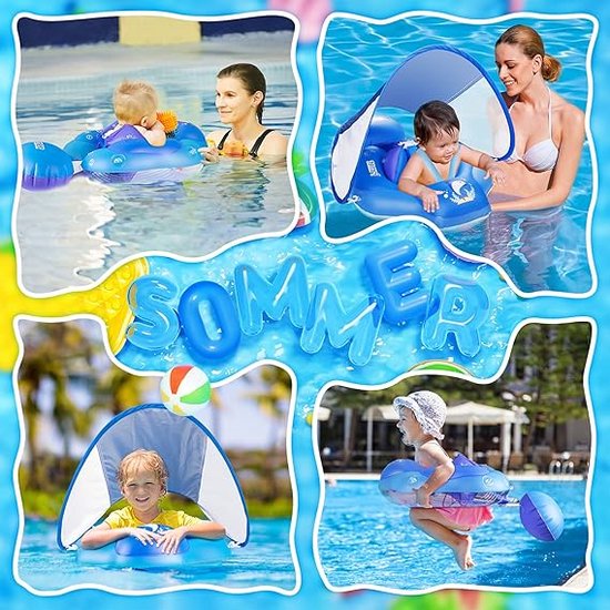 YANGUN Baby Schwimmring mit Sonnendach, Baby Schwimmring Aufblasbarer, UPF50 Sonnenschutz, für Pool Party Wasser Sommer Outdoor Beach Lounge für Kinder Kleinkind 1-5Jahr