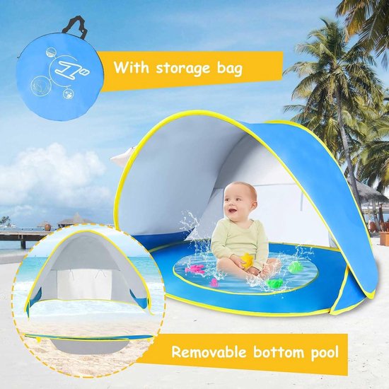 Sun Shade Shelter Beach Tent UPF 50+ Wind Protection Portable for Toddlers 0-3 Years Garden Camping - With Pool Beach Tent van Monobeach. — afbeelding 2