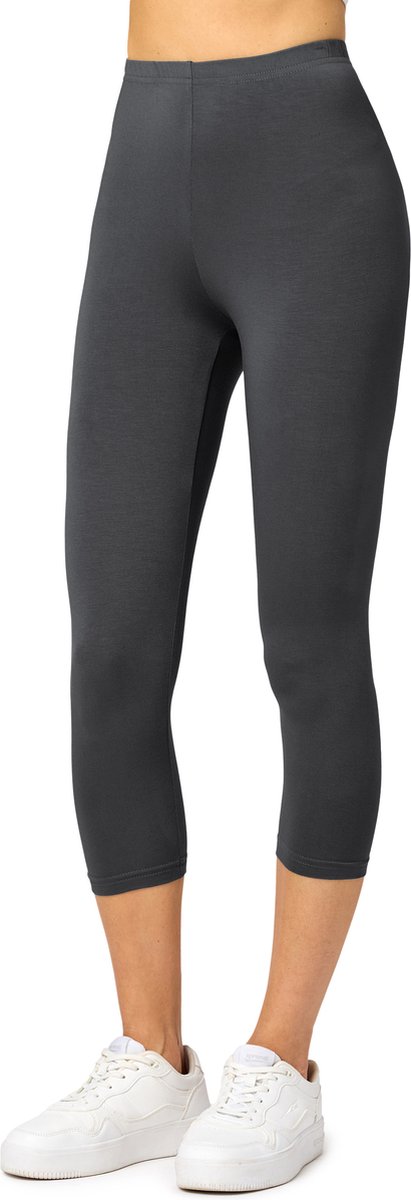 Merry Style MS-MS10-144-LE Dames Capri Leggings - Sport - Vrijetijdsbroek - 3/4 Lengte - Viscose - Sporbroek - Yogabroek - Grafiet - XXL